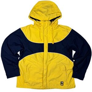 American Eagle AE77 Performance Hooded Jacket Colorblock Yellow Navy Mens XL Y2K